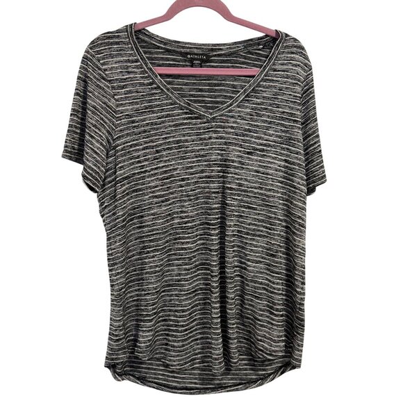Athleta‎ Breezy Scoop V-Neck Tee Black Gray Stripe Size XL - Picture 1 of 7
